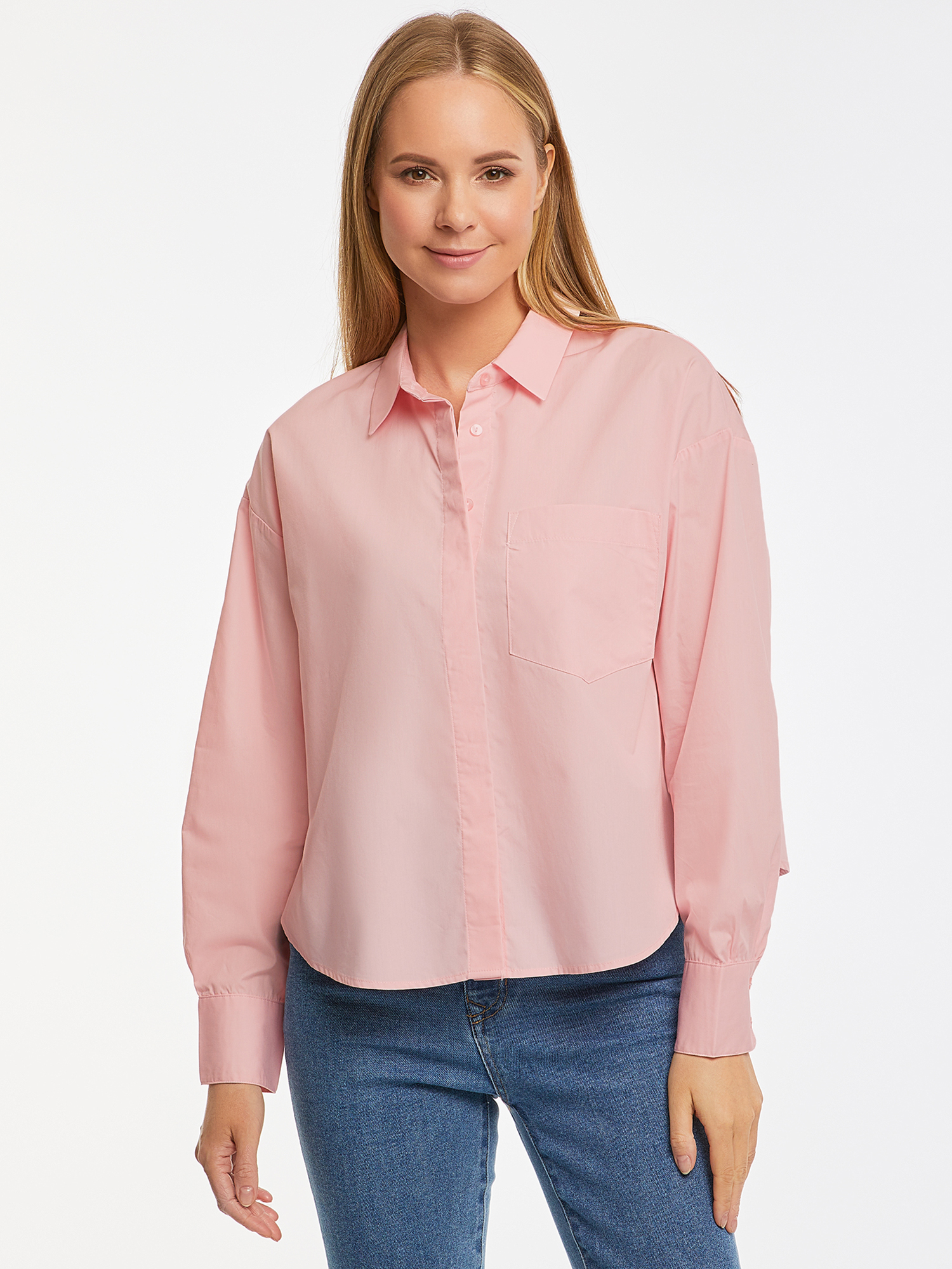 Рубашка женская oodji 13K11033-2 розовая 44 EU