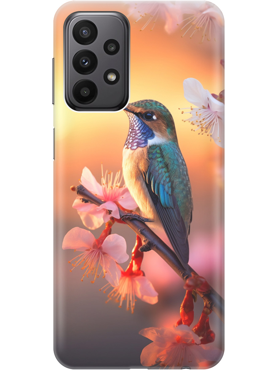 

Силиконовый чехол на Samsung Galaxy A23 4G с рисунком "Птичка и закат", Желтый;красный, 20000718