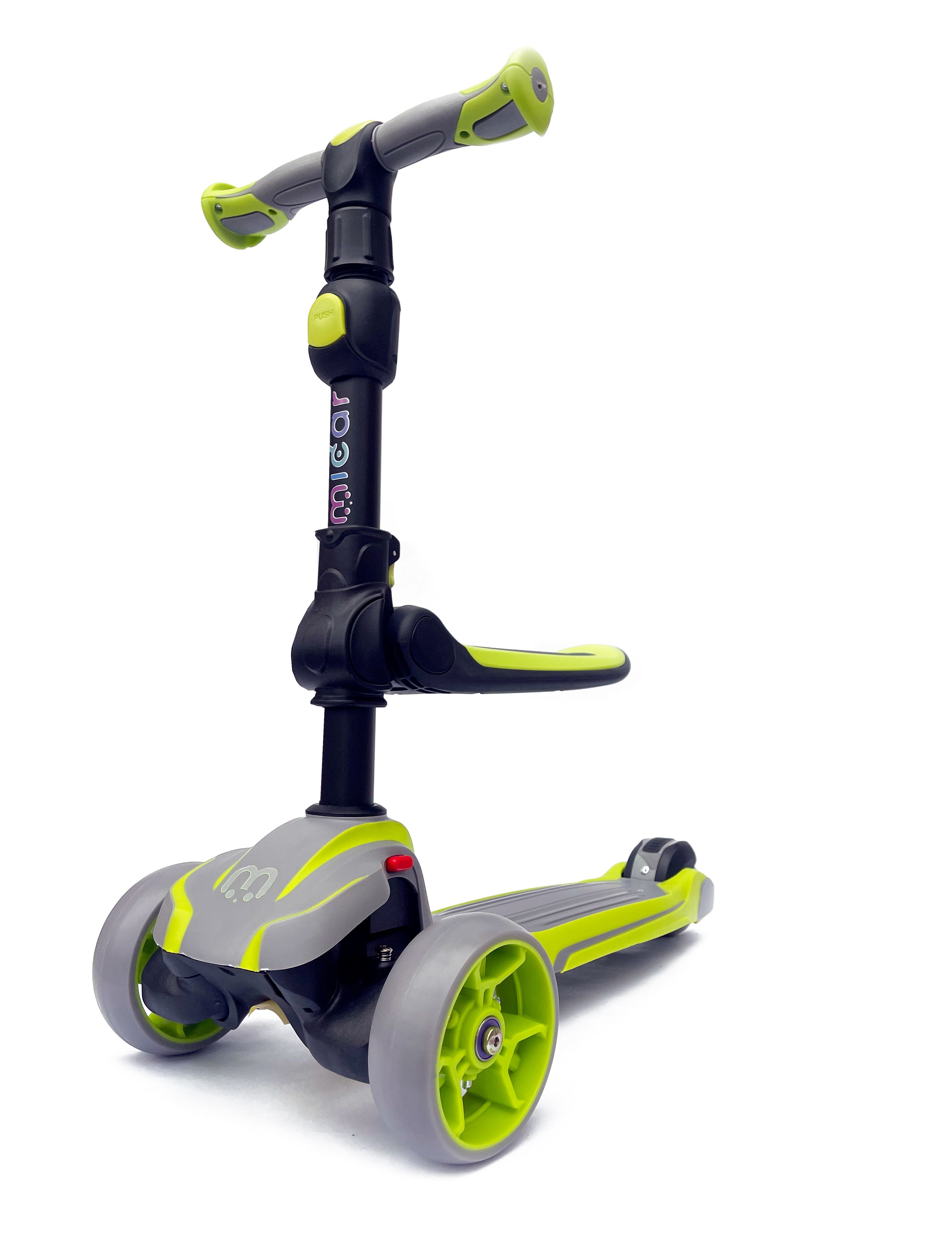 

Самокат-беговел со светящимися колёсами Micar Moby Green-Grey 3 в 1 Scooter, Moby