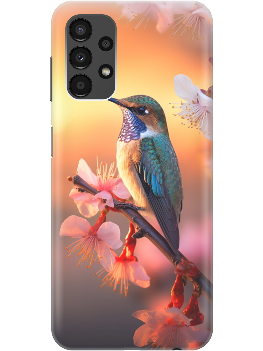 

Силиконовый чехол на Samsung Galaxy A13 4G с рисунком "Птичка и закат", Желтый;красный, 20000708
