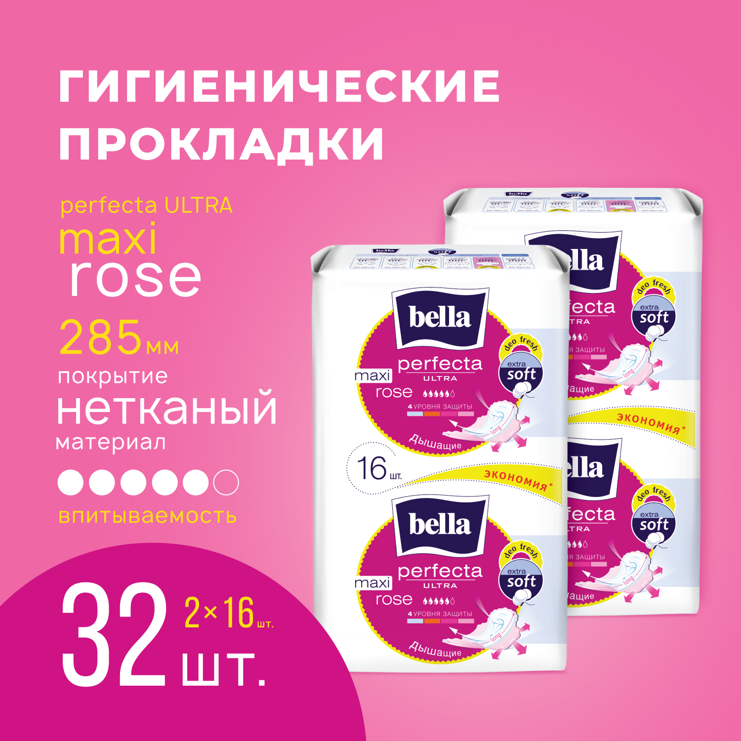 Прокладки женские ультратонкие Bella Perfecta Ultra Maxi rose ночные 16 шт, 2 упаковки