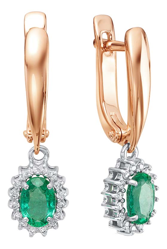 Серьги из красного золота Brilliant Style Jewelry 285-211, изумруд\\бриллиант