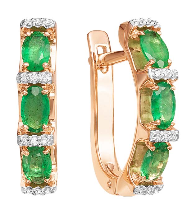 Серьги из красного золота Brilliant Style Jewelry 278-211, изумруд\\бриллиант
