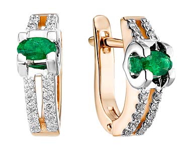 Серьги из красного золота Brilliant Style Jewelry 245-211, изумруд\\бриллиант