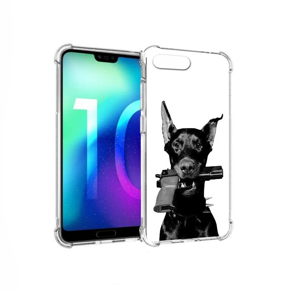 

Чехол MyPads Tocco для Huawei Honor 10 доберман с пистолетом (PT142657.34.331), Прозрачный, Tocco