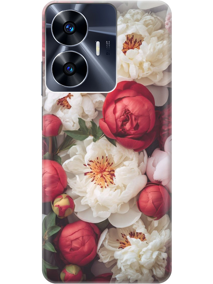 

Силиконовый чехол на Realme C55 с рисунком "Красно-белые пионы", Белый;красный, 20000873