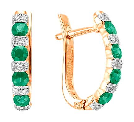 Серьги из красного золота Brilliant Style Jewelry 241-211, изумруд\\бриллиант