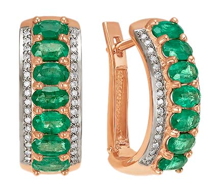 Серьги из красного золота Brilliant Style Jewelry 223-211, изумруд\\бриллиант