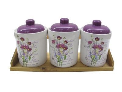 

Банки для сыпучих продуктов из 3-х штук "Цветы " d=11 см. h=14 см. v=500см.