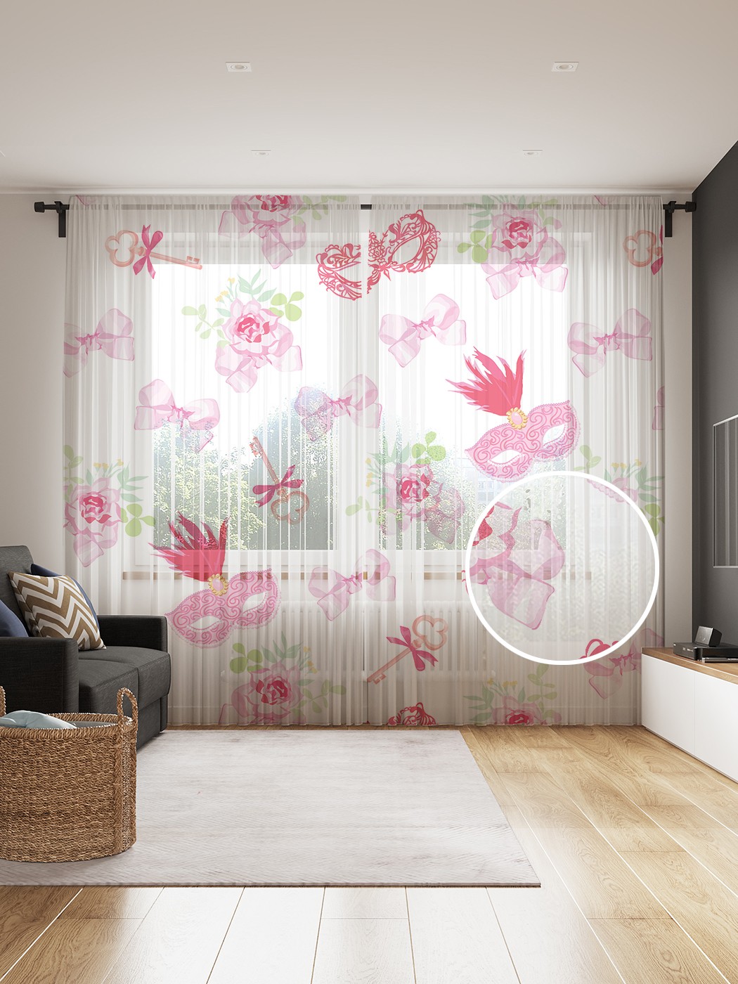 фото Фототюль joyarty "маскарадные маски", 145x265см (2 полотна со шторной лентой + 50 крючков)