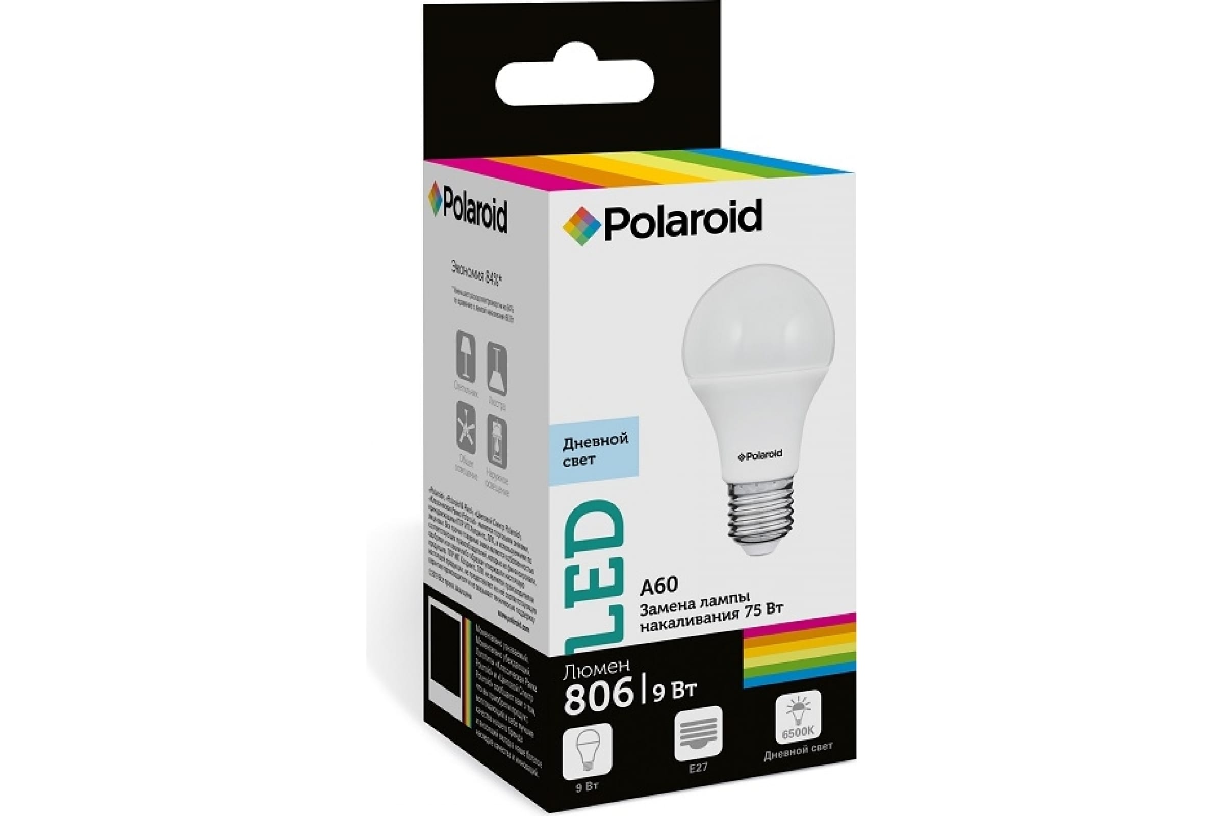 

Polaroid Светодиодная лампа 220V A60 9W 6500K E27 806lm PL-A6090276