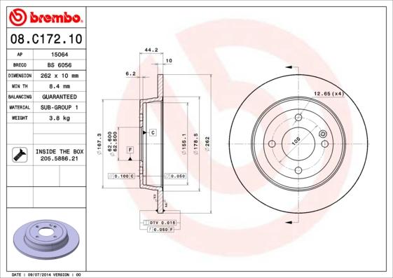 

Тормозной диск brembo 08C17210