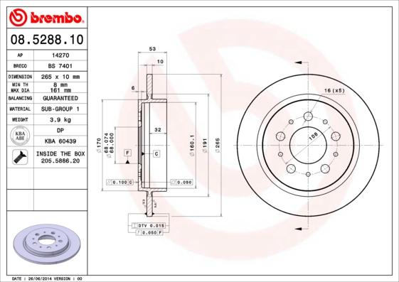 

Тормозной диск brembo 08528810