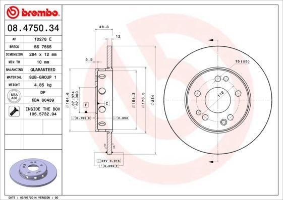

Тормозной диск brembo 08475034