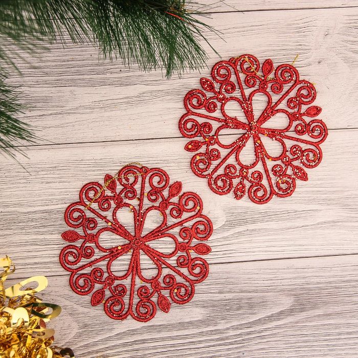 

Елочная игрушка Снежинка-цветок 2372186 2 шт. красный, Снежинка-цветок