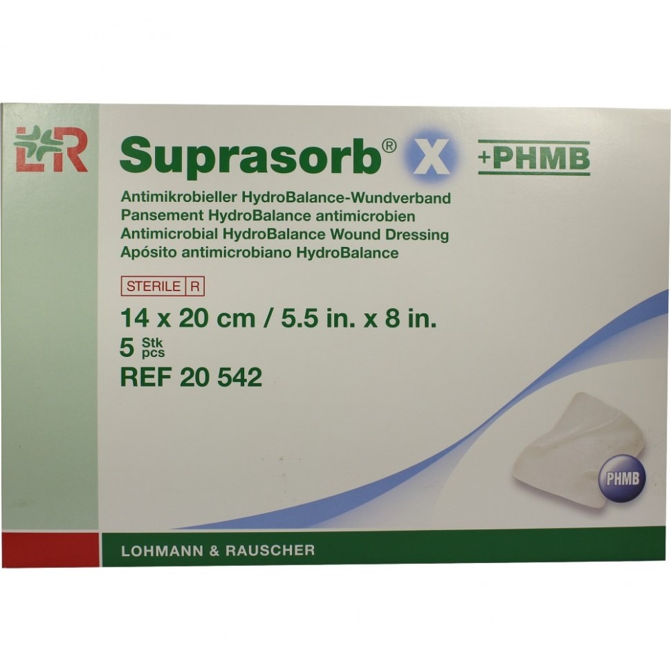 Гидросбалансированная повязка для гнойных ран, 14x20 см Suprasorb X PHMB
