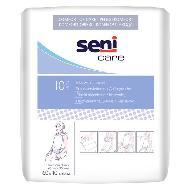 Купить Защитные нагрудники с карманом Seni Care 10 шт., белый, бумага; полипропилен