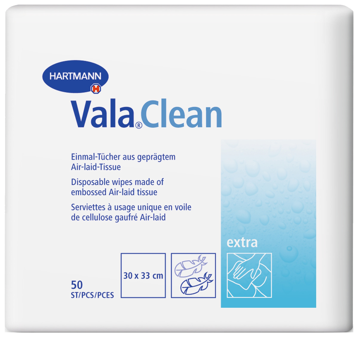 фото Одноразовые салфетки hartmann vala clean extra 30х33 см, 50 шт.