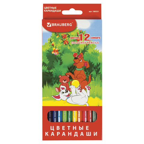 

Карандаши 12 цветов BRAUBERG My lovely dogs заточенные (180531), Розовый;красный;желтый;оранжевый;бирюзовый;зеленый;голубой;синий;фиолетовый;коричневый;черный