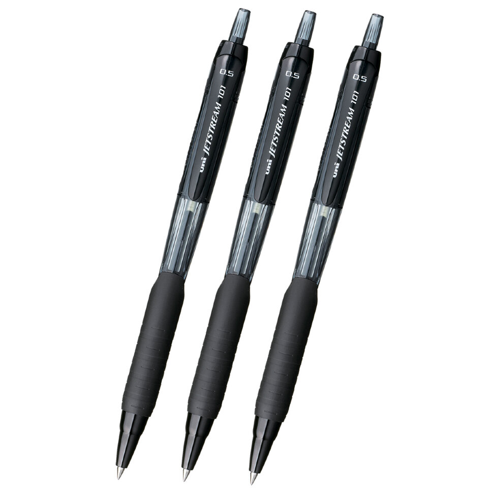 

Ручка шариковая автоматическая Uni Jetstream SXN-101 черная 0,5мм 3 штуки PPS