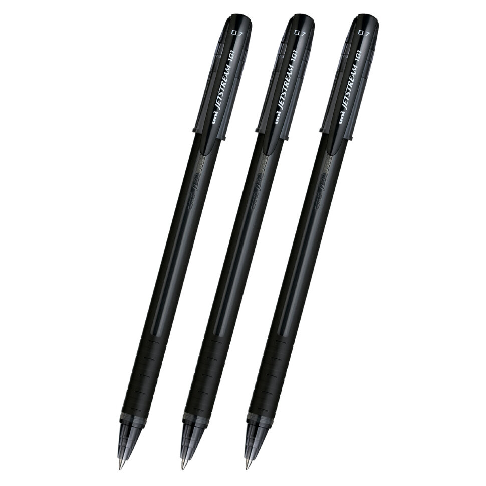 фото Набор ручек шариковых uni jetstream sx-101, черные, 0,7 мм, 3 шт. uni mitsubishi pencil