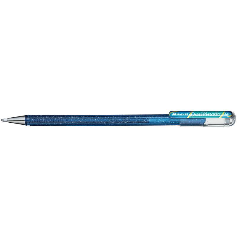 фото Ручка гелевая pentel hibrid dual metallic k110-dcx, зеленая, синяя, 1 мм, 1 шт.