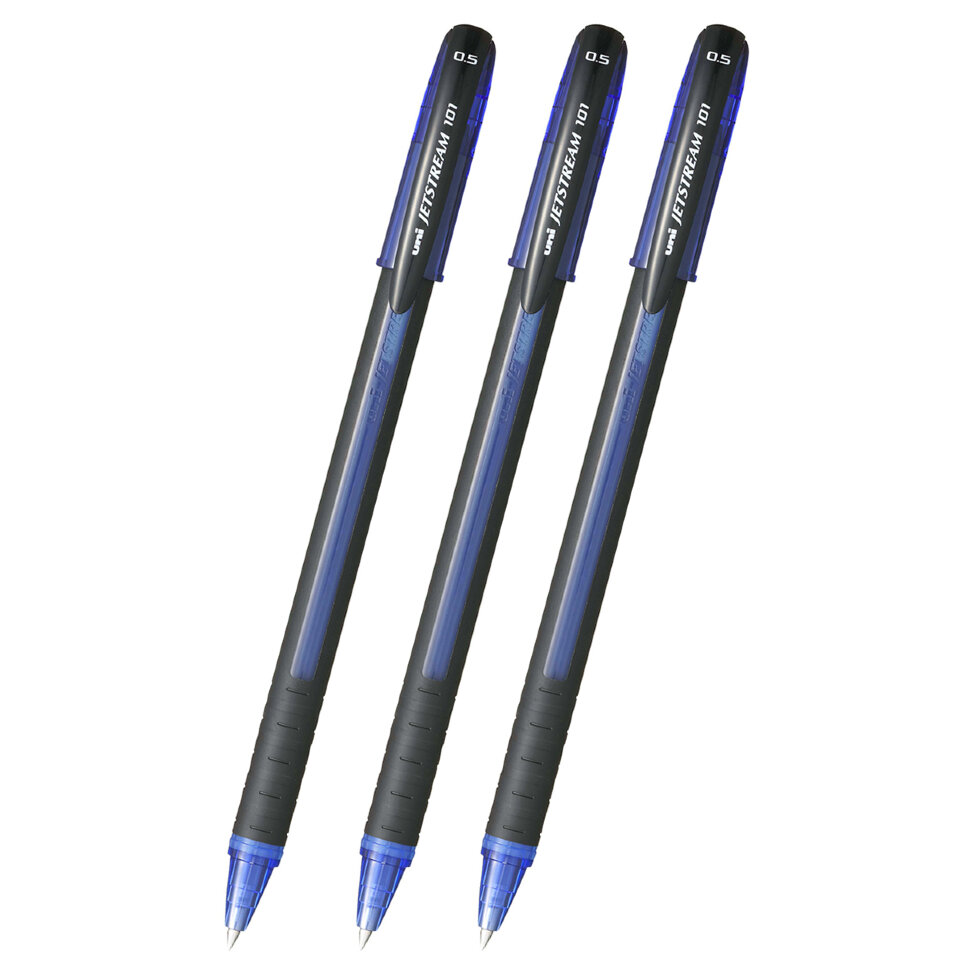 фото Набор ручек шариковых uni jetstream sx-101, синие, 0,5 мм, 3 шт. uni mitsubishi pencil