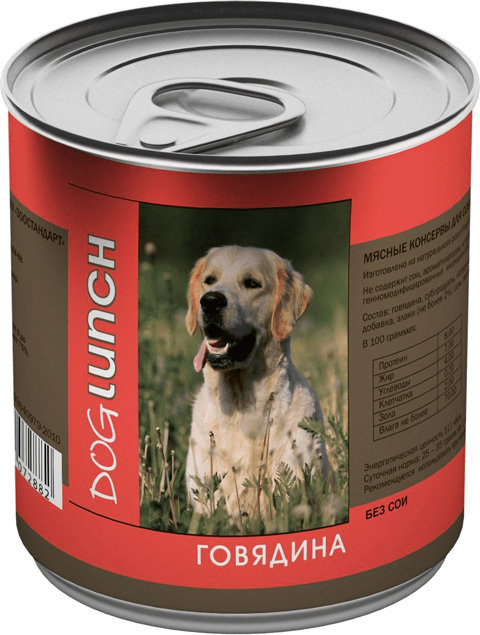 фото Консервы для собак dog lunch, с говядиной в желе, 12шт по 750г