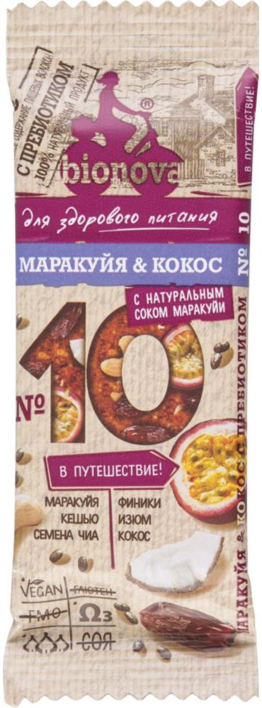 фото Батончик для здорового питания bionova №10 маракуйя и кокос с натуральным соком 35 г