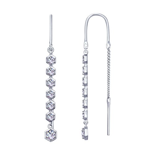 

Серьги продевки из серебра SOKOLOV 94022886, фианит, 94022886