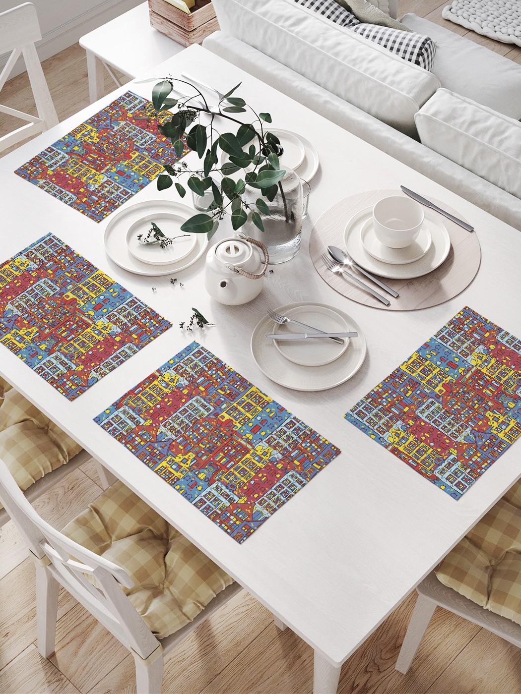 

JoyArty Комплект салфеток для сервировки стола «Город фантазий» (32х46 см, 4 шт.), Красный;желтый;голубой