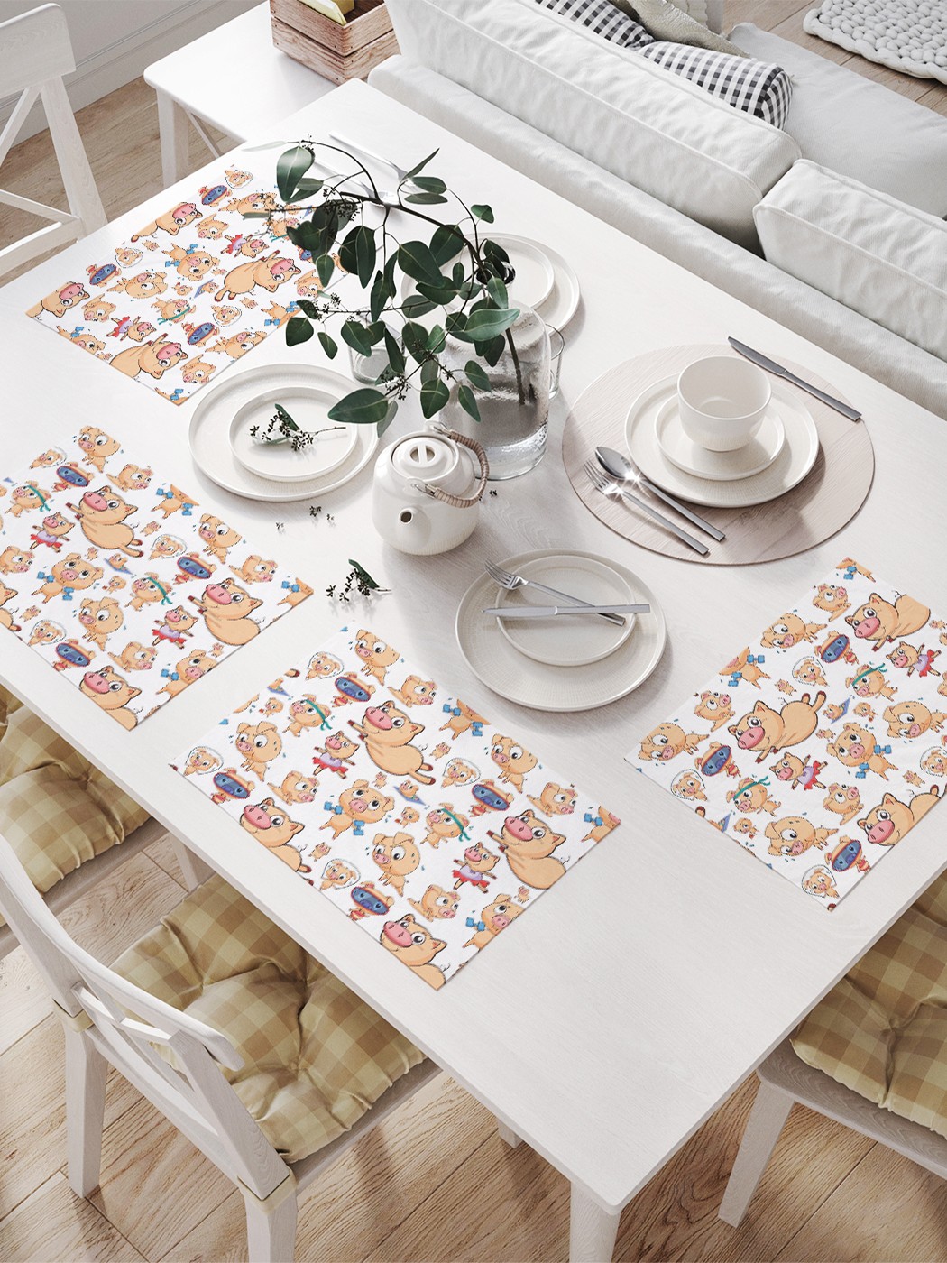 

JoyArty Комплект салфеток для сервировки стола «Свинка-спортсмен» (32х46 см, 4 шт.), Белый;коричневый;бежевый