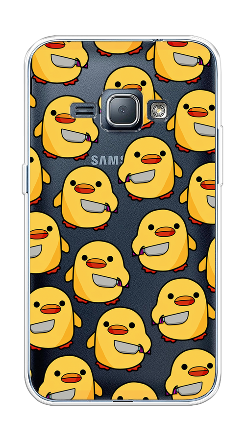 

Чехол на Samsung Galaxy J1 2016 "Утка с ножом", Прозрачный;желтый;оранжевый, 22150-1