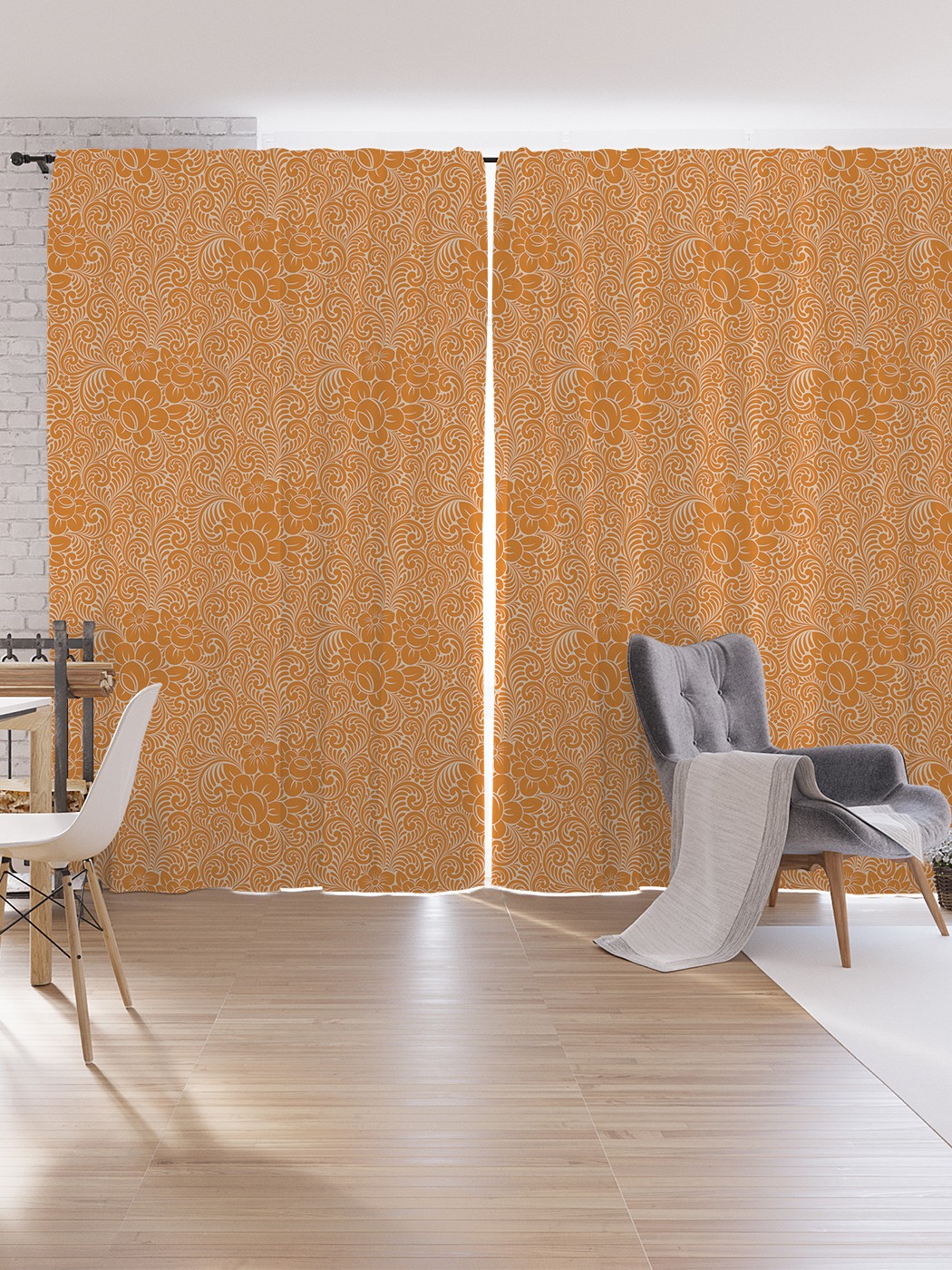 

Шторы под лён JoyArty "Флористика в завитках", серия Oxford DeLux, 340х265 см, Флористика в завитках