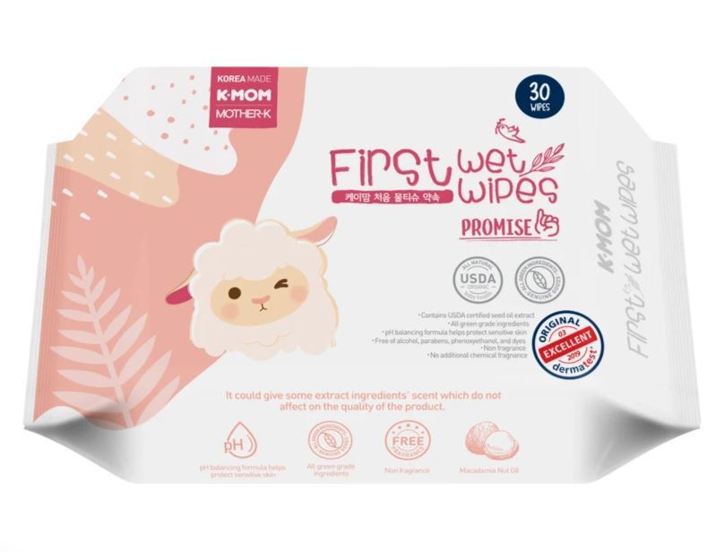 Детские влажные салфетки K-mom First Wet Wipes Promise, для рук и рта, 30 листов, 0+