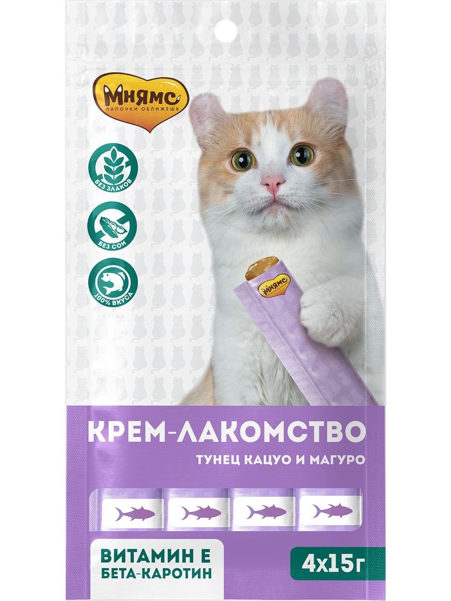 

Лакомство для кошек Мнямс, с тунцом кацуо и магуро, 48шт по 4*15г