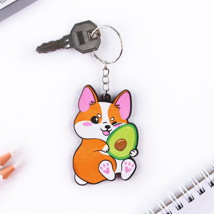

Брелок деревянный "Корги с авокадо", 4,4 х 6,4 см