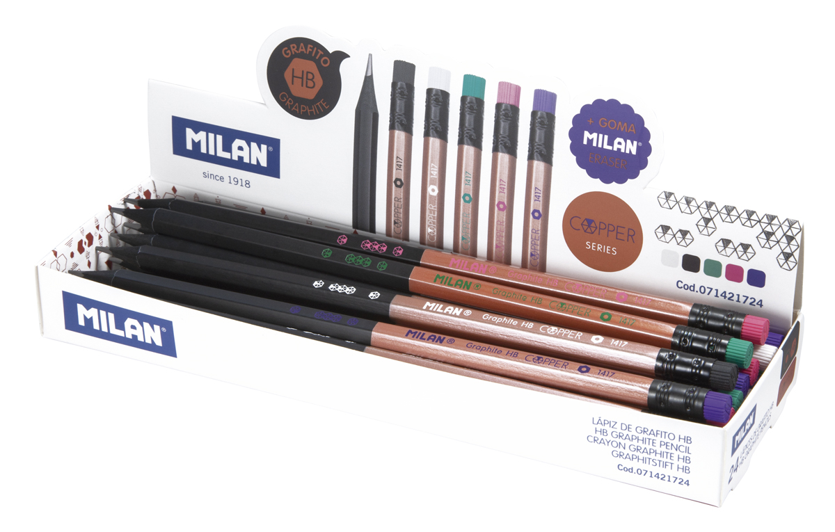

Карандаш 24 шт. Milan ТМ (HB) чернографитный с ластиком Copper series 71421724, 71421724