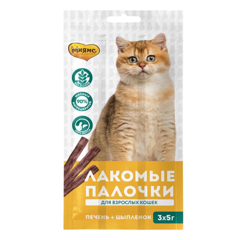 

Лакомство для взрослых кошек всех пород Мнямс, палочки цыпленка и печени (35х3*5 гр)