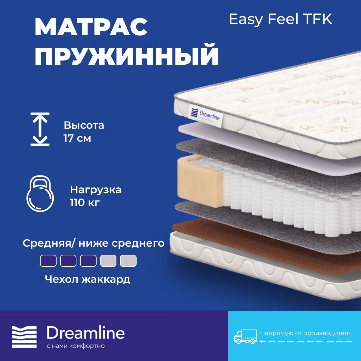 

Матрас анатомический DreamLine Easy Feel TFK 190х180х17, Белый, Easy Feel TFK