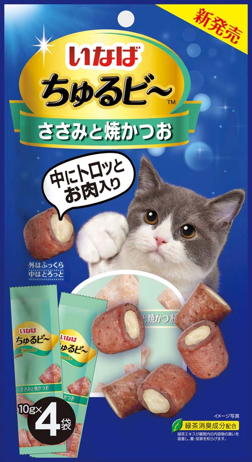 Лакомство для кошек Inaba Churu Bee, куриное филе и тунец кацуо, 48 шт по 4*10г