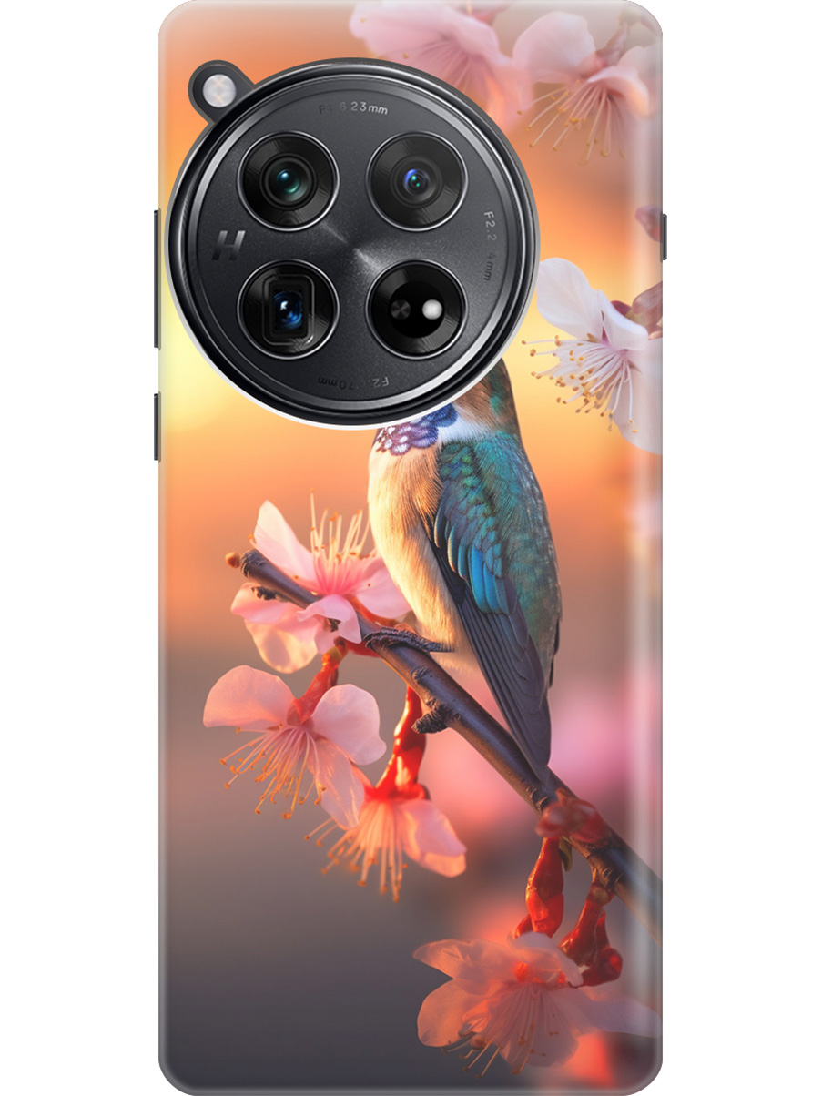 

Силиконовый чехол на OnePlus 12 с рисунком "Птичка и закат", Желтый;красный, 20012114