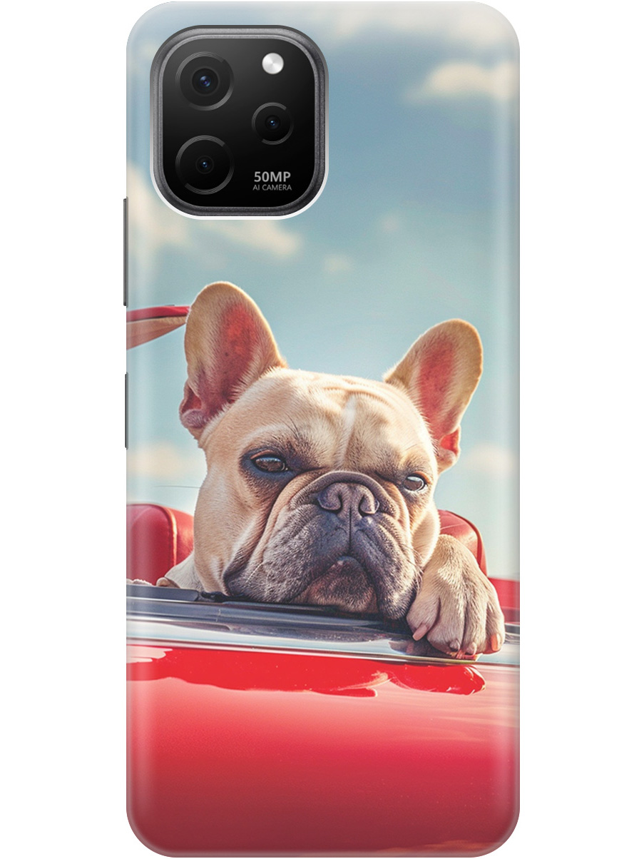 

Силиконовый чехол на Huawei nova Y61 с принтом "Бульдог в кабриолете", Прозрачный;бежевый;голубой;красный, 762098512