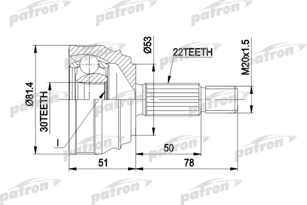 

ШРУС наружн к-кт 22x53x30 VW: GOLF II, JETTA II 8.83-, VENTO 1.4-1.6 11.91- PATRON PCV1021