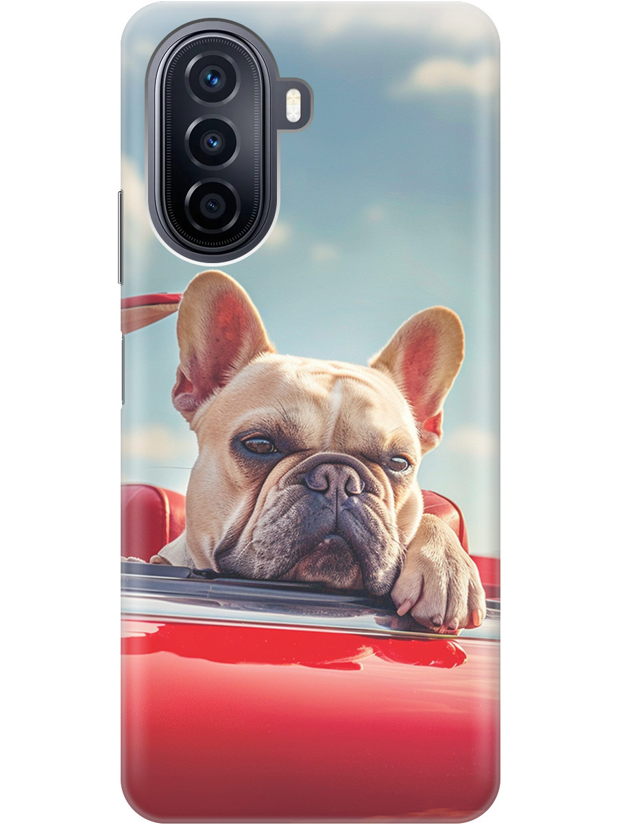 

Силиконовый чехол на Huawei nova Y70 с принтом "Бульдог в кабриолете", Прозрачный;бежевый;голубой;красный, 740133412