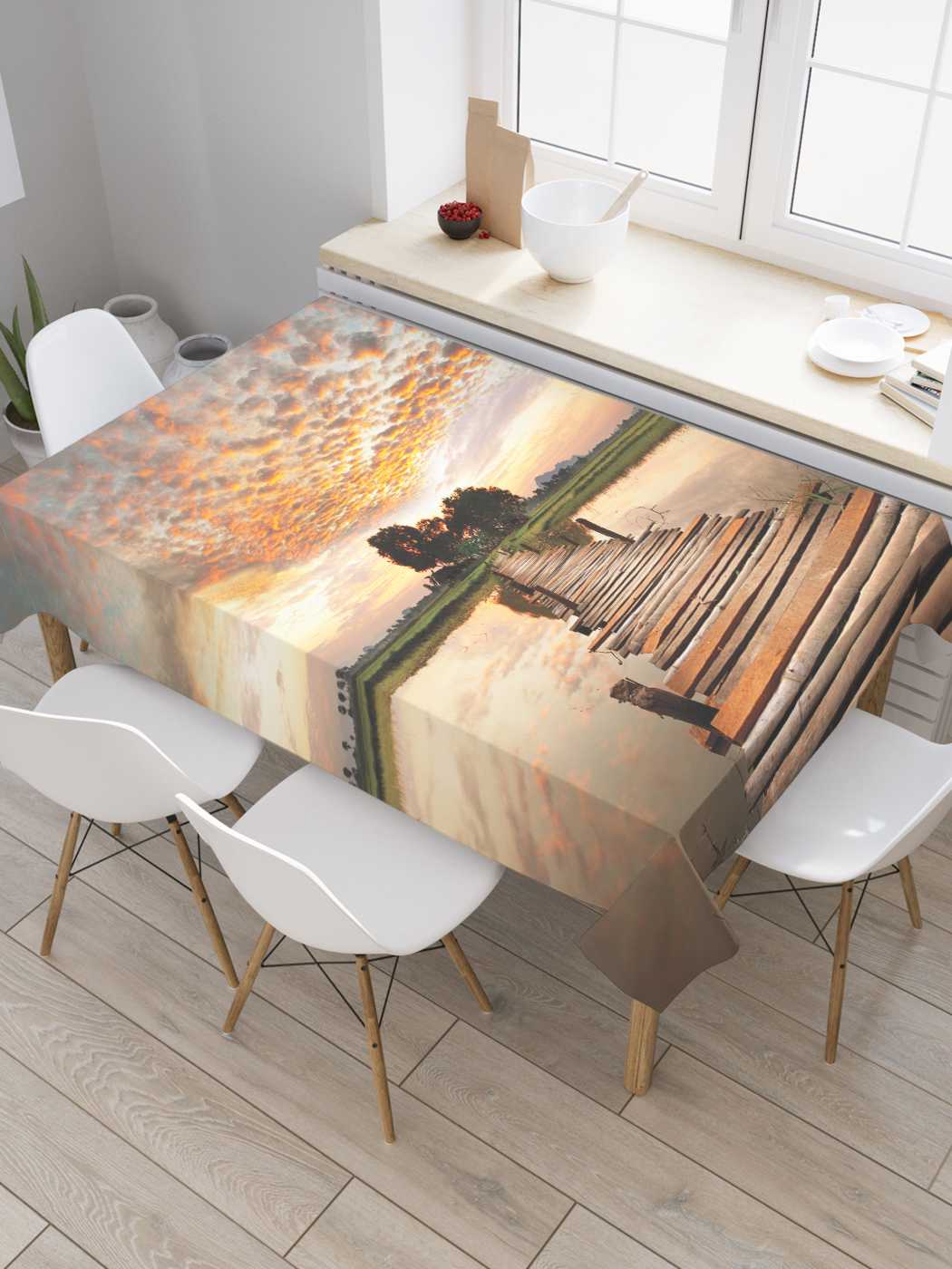 

Скатерть прямоугольная JoyArty "Мост у деревни" из сатена, 120x145 см, Голубой, Мост у деревни