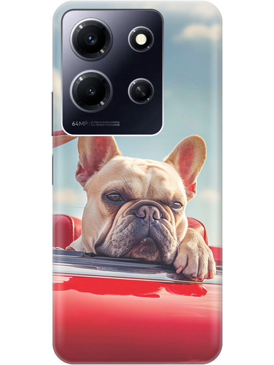 

Силиконовый чехол на Infinix Note 30i с принтом "Бульдог в кабриолете", Прозрачный;бежевый;голубой;красный, 772564212