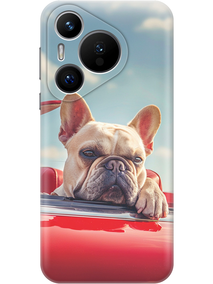 

Силиконовый чехол на Huawei Pura 70 с принтом "Бульдог в кабриолете", Прозрачный;бежевый;голубой;красный, 782624612