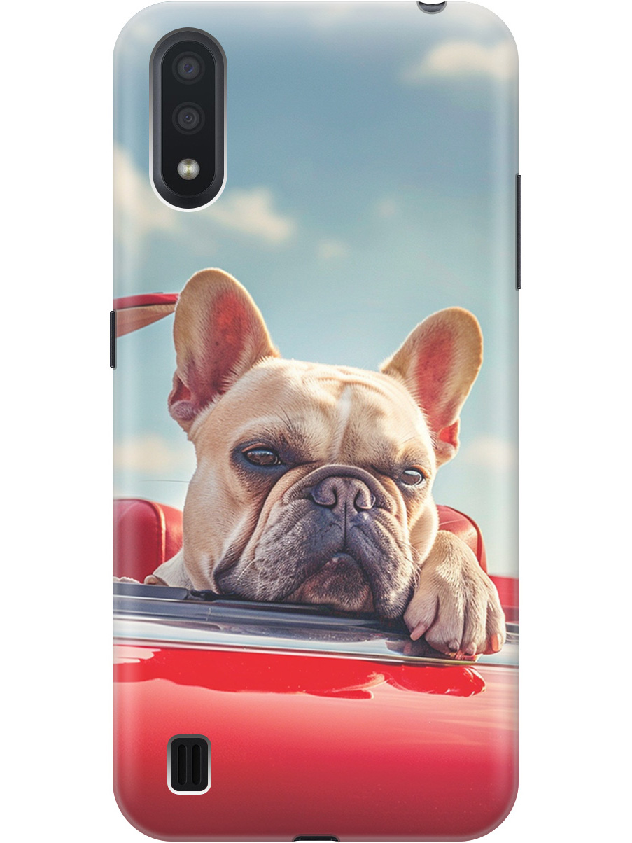 

Силиконовый чехол на Samsung Galaxy A01 с принтом "Бульдог в кабриолете", Прозрачный;бежевый;голубой;красный, 722444412