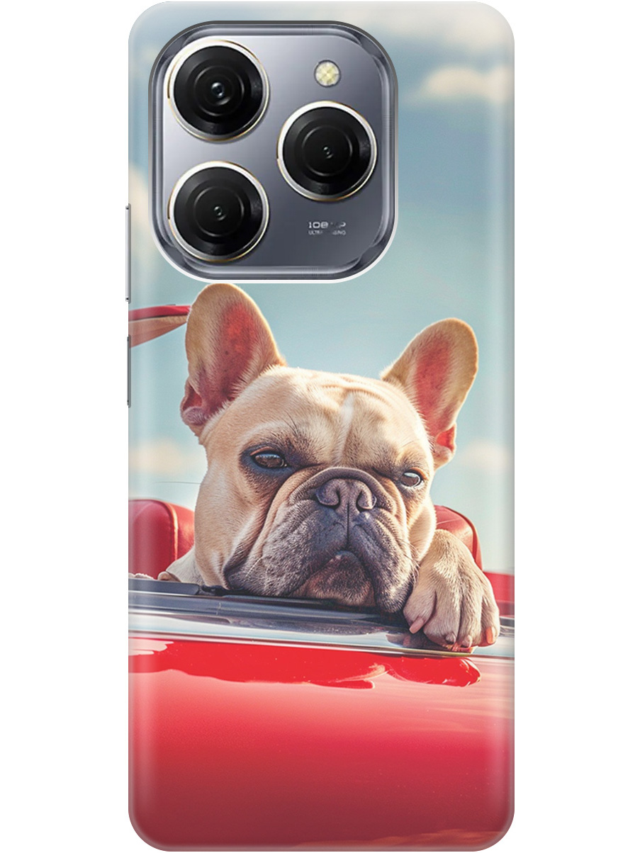 

Силиконовый чехол на Tecno Spark 20 Pro с принтом "Бульдог в кабриолете", Прозрачный;бежевый;голубой;красный, 779829012